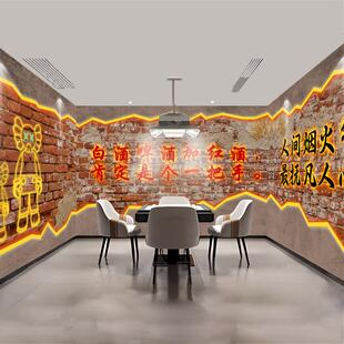 3D立体复古工业风砖墙旧水泥墙布壁纸餐厅酒吧火锅烧烤店背景墙纸