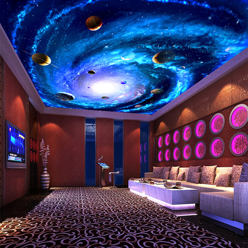 天花板装饰吊顶壁纸房顶墙贴画3D立体墙纸自粘防水大贴纸宇宙星空