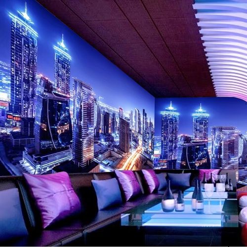 香港城市夜景立体发光背景护墙板