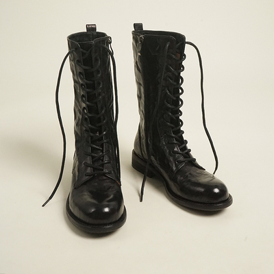 Lux Seven复古做旧植鞣胎牛皮马丁靴中筒短靴2025新款靴子女