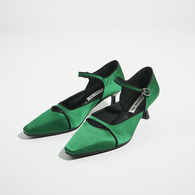 Lux Seven法式复古典雅祖母绿缎面玛丽珍小猫跟单鞋女高跟鞋,女鞋,玛丽珍鞋,淘宝优惠券,粉丝福利购,淘宝优惠卷