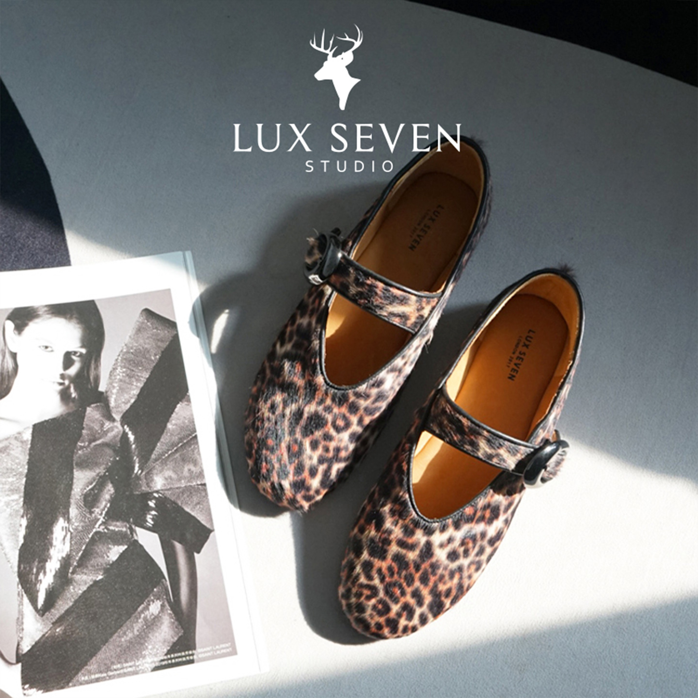 Lux Seven一字带豹纹玛丽珍鞋芭蕾鞋单鞋女