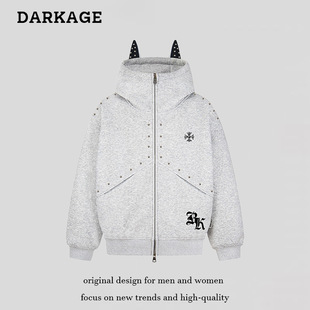 2025年新款 情侣杜宾犬宽松外套 美式 铆钉小恶魔卫衣连帽男女秋季