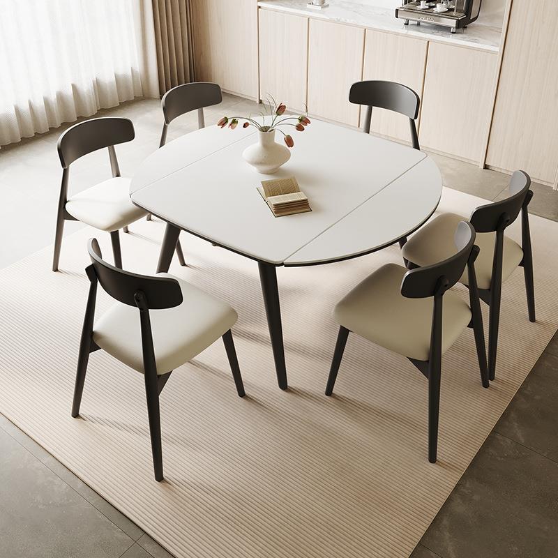 现代实木餐桌简约伸缩餐桌椅组合可变圆桌方圆两用亮光岩板餐桌