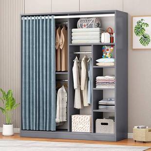 简易衣柜现代简约布帘门家用卧室经济型实木板式出租房用儿童衣橱