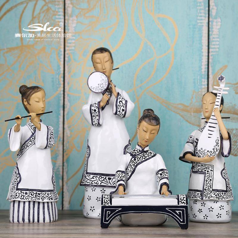 赛尔加树脂工艺品仕女摆件套装中式仿古客厅装饰品出口