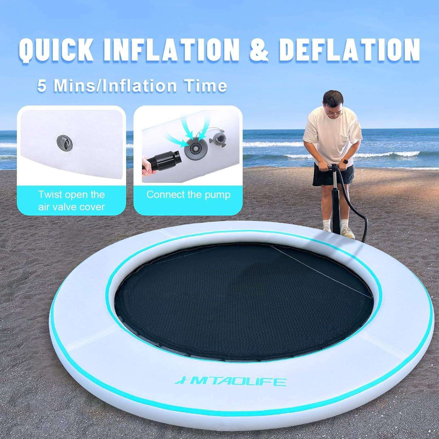 圆形水上带网充气水池海边派对游艇周边充气浮台摩托艇泳池浮床