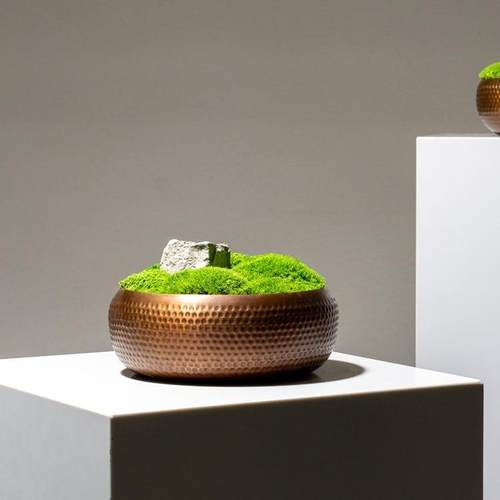新中式铜插花器永生苔藓茶几餐桌摆件绿植草皮仿真花摆件