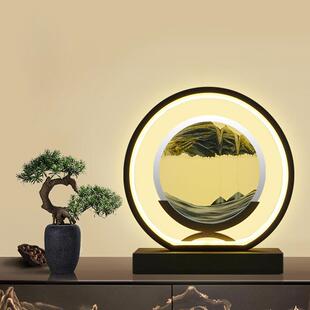 床头灯流沙画台灯新款台灯超亮夜灯卧室灯中国风装饰玻璃沙漏台灯