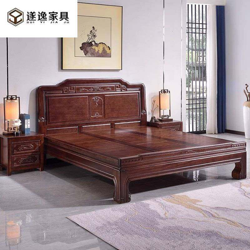 全实木榫卯结构花梨木床菠萝格木1.8米双人大床雕花1.5米双人大床
