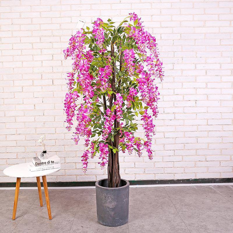 外贸热卖真木杆仿真豆花树大型绿植盆栽假花绢花室内客厅落地装饰