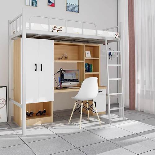 上床下桌组合床学生员工宿舍高架床成人铁艺床单人公寓床书柜一体