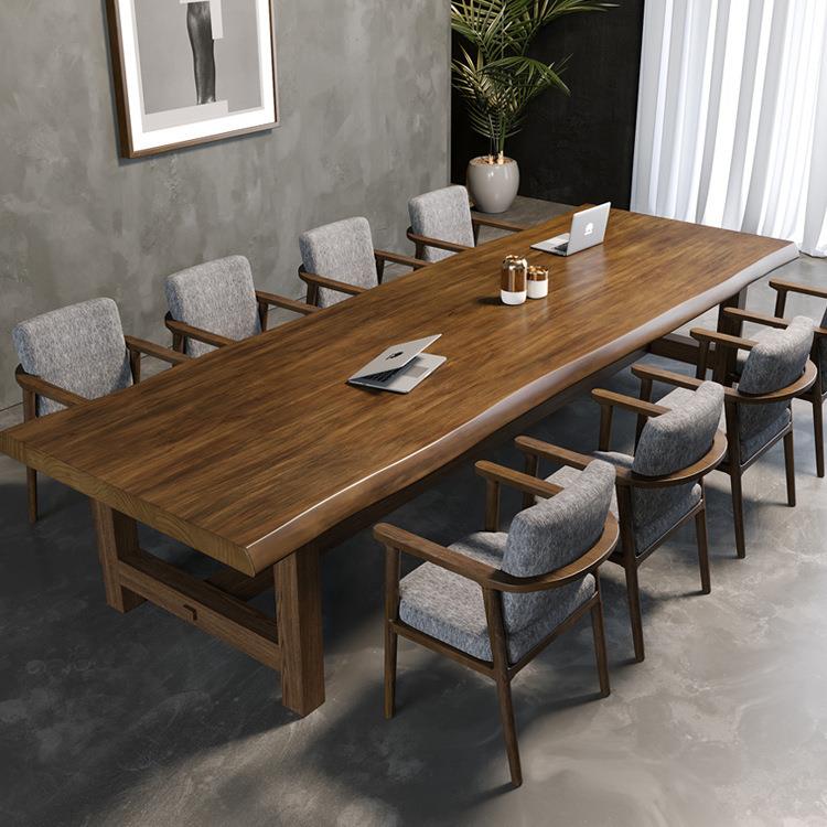 美式实木办公桌公司职员多人培训会议桌办公室洽谈电脑桌椅组合