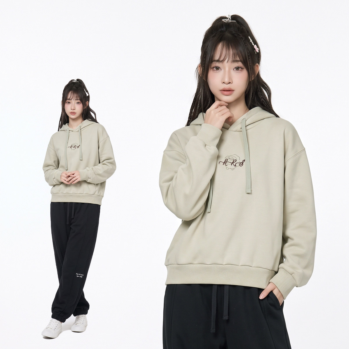 女童冬款连帽加绒加厚保暖卫衣