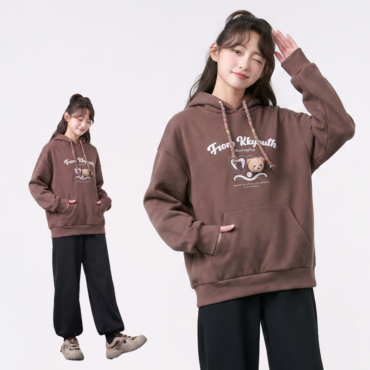 曲奇暖咖女童秋冬连帽加厚卫衣