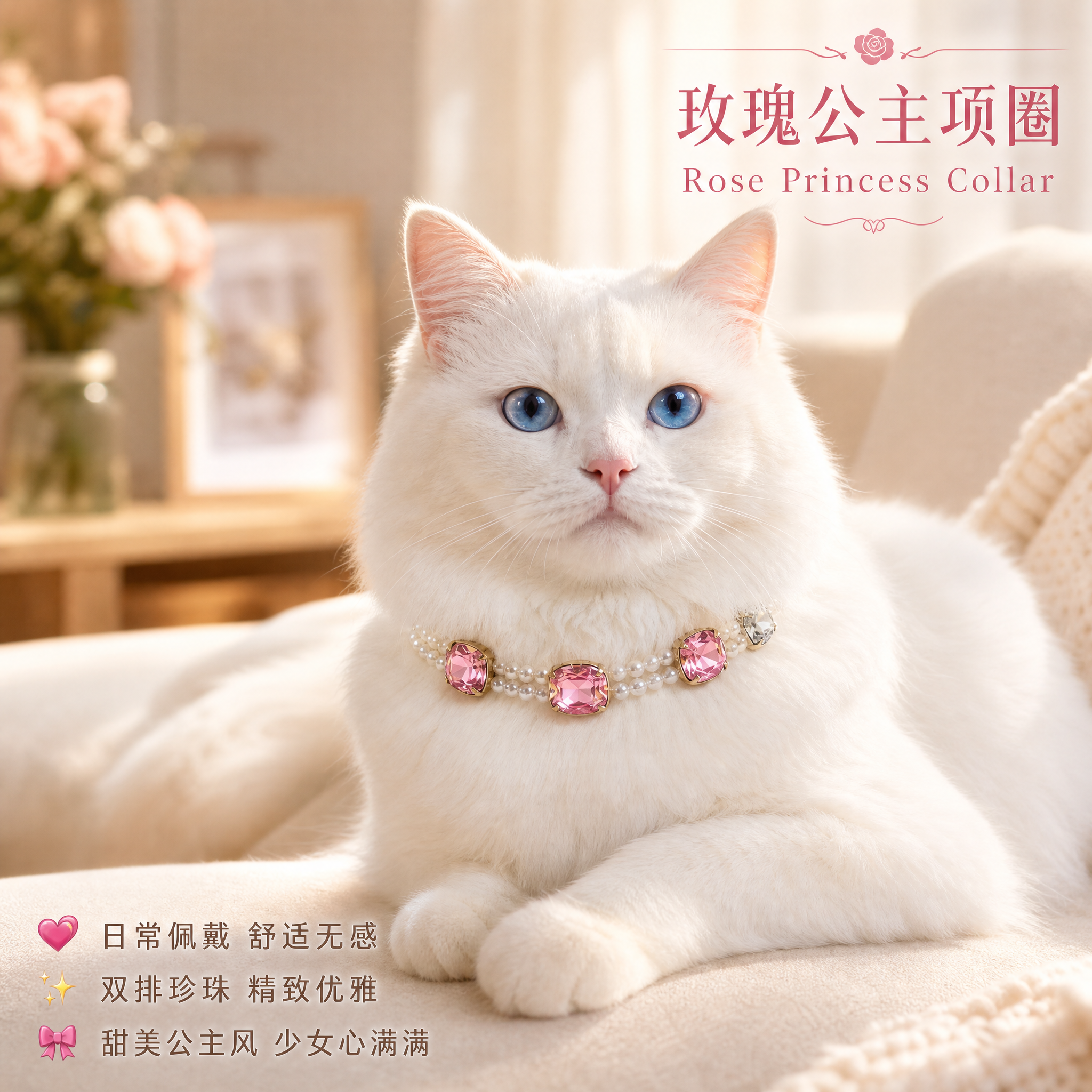 猫咪项圈钻石珍珠奢华宠物饰品具生日派对布偶猫颈圈网红拍照饰品