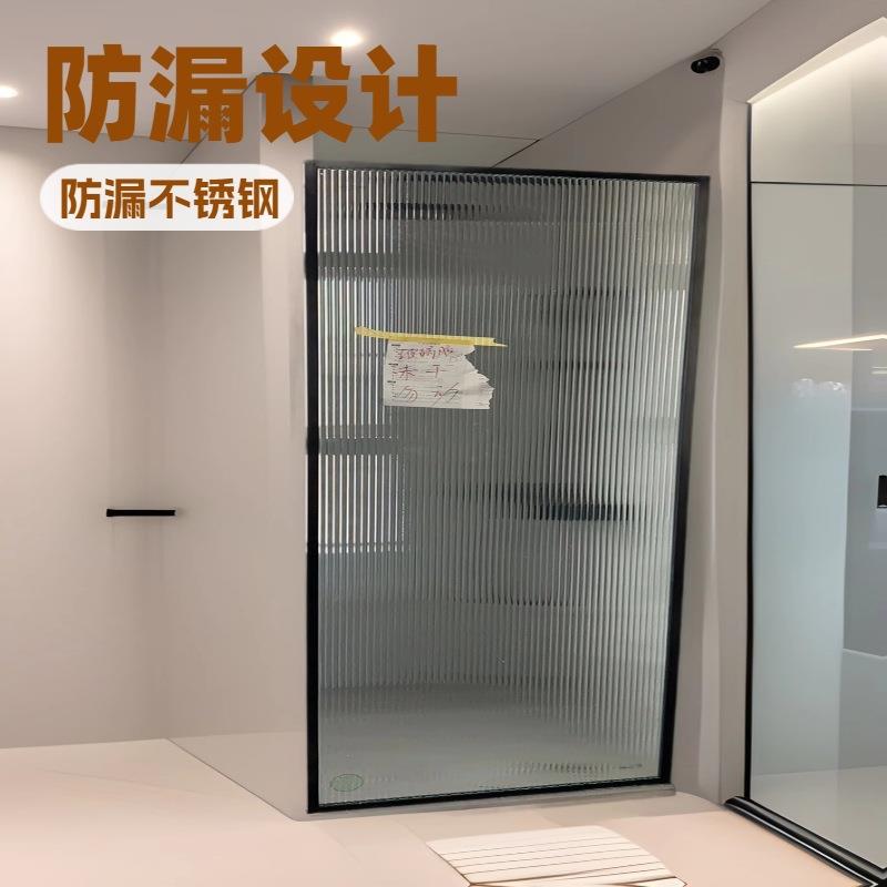 超极窄边一字型极简淋浴房平开门卫生间干湿分离玻璃隔断浴室沐浴