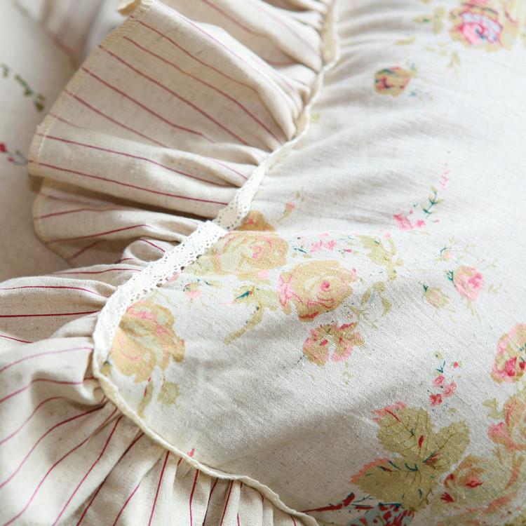 亚麻印花荷叶边抱枕套方枕套靠垫套带荷叶边不含芯单只价新品