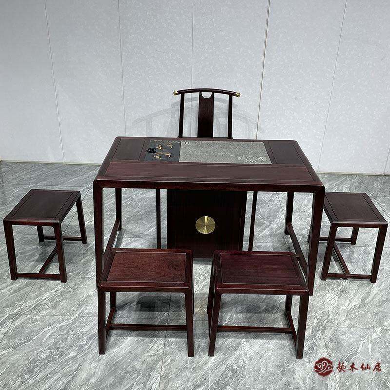 艺木仙居赞比亚血檀休闲茶桌六件套实木茶台仿小叶紫檀办公茶台