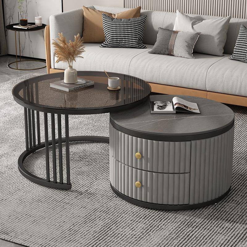 北欧茶几现代简约小户型岩板茶几圆形组合轻奢客厅家用茶桌奶油风