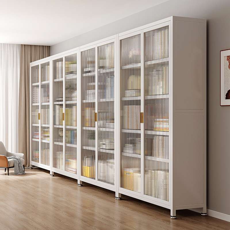 家用钢制图书馆书架防尘带门书柜满墙柜子储物收纳柜落地置物架