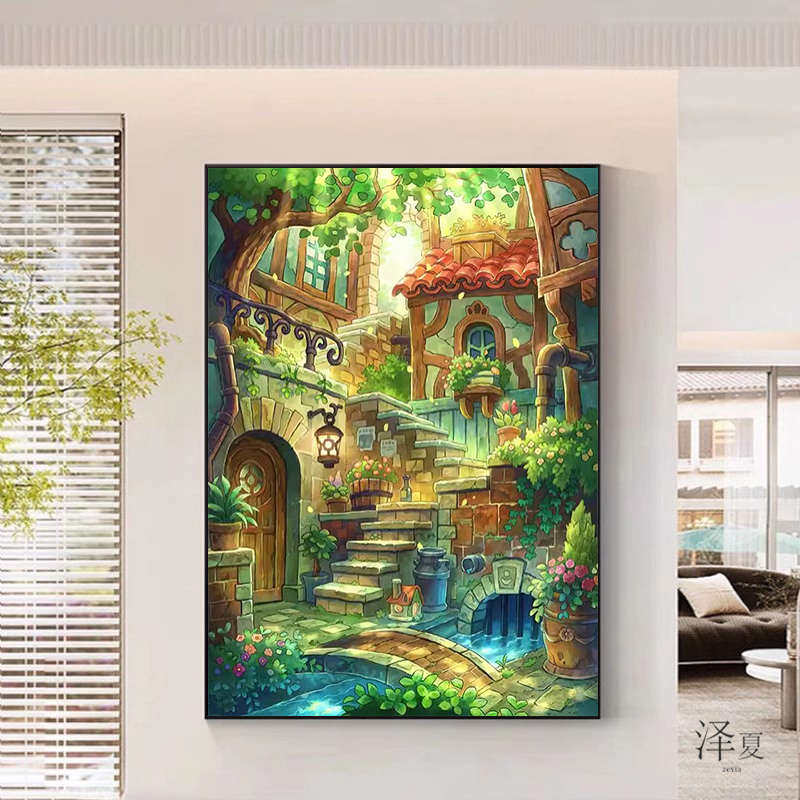 餐厅带框钻石画2025新款绿野仙踪风景画5d贴钻十字绣客厅卧室房子,居家布艺,十字绣套件,淘宝优惠券,粉丝福利购,淘宝优惠卷