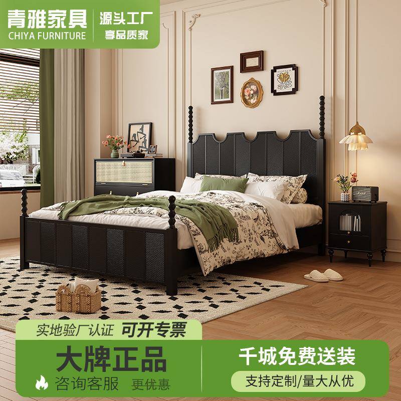 法式双人床1.5m主卧中1.8m全实木大床现代简约美式高档婚床