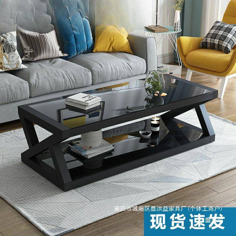 黑色小户型电视柜组合桌子简约钢化玻璃欧式客厅现代茶几