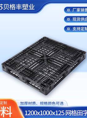 贝格丰现货1200x1000x125网格田字黑色侧边带挂钩塑料托盘定制