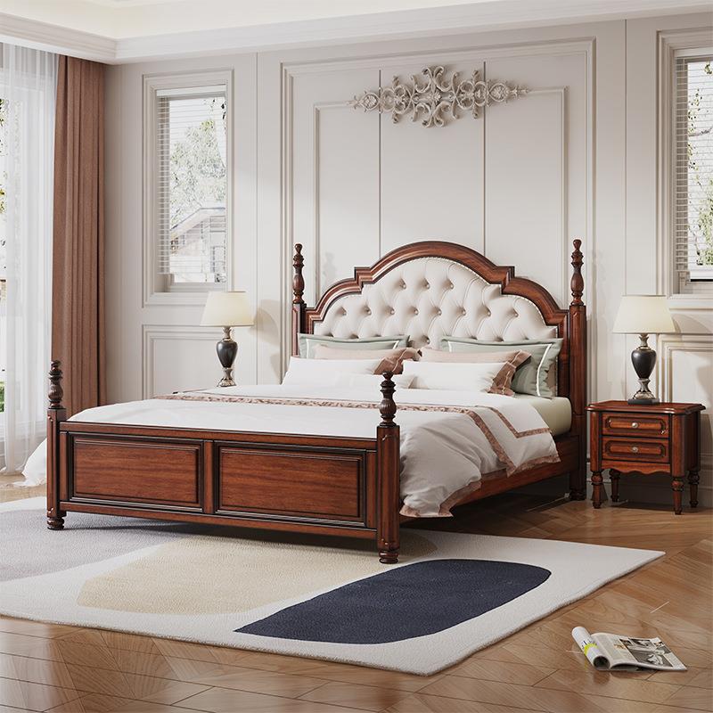 美式乡村实木床复古1.8m双人床软包现代简约欧式主卧仿古大床婚床