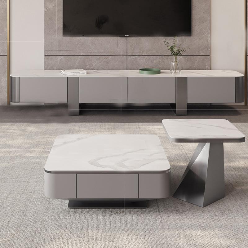 意式旋转茶几客厅家用轻奢高级感设计师创意玻璃圆形茶桌