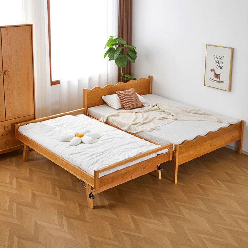 北欧实木樱桃木儿童抽拉床现代简约日式原木家具上下伸缩子母拖床