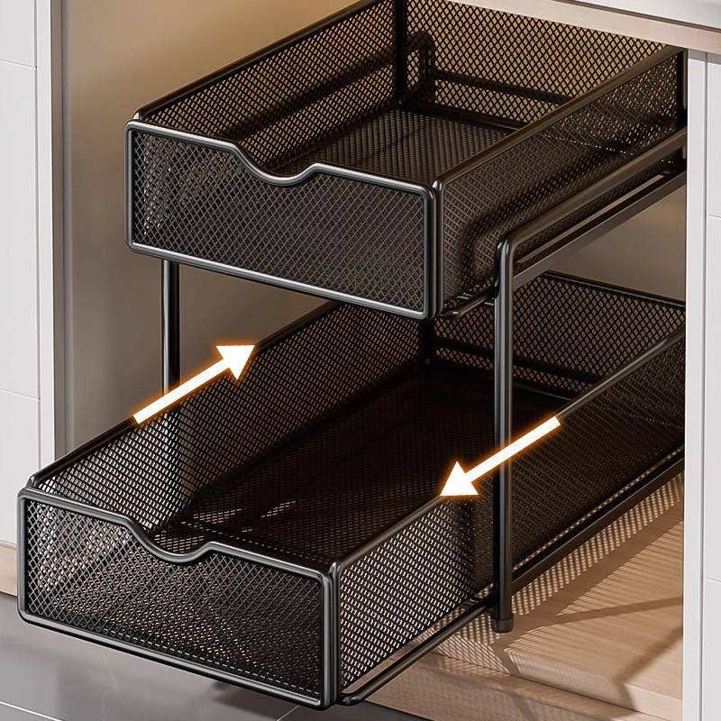 厨房抽拉式置物架橱柜内分层架子双层下水槽超深抽屉拉篮收纳神器