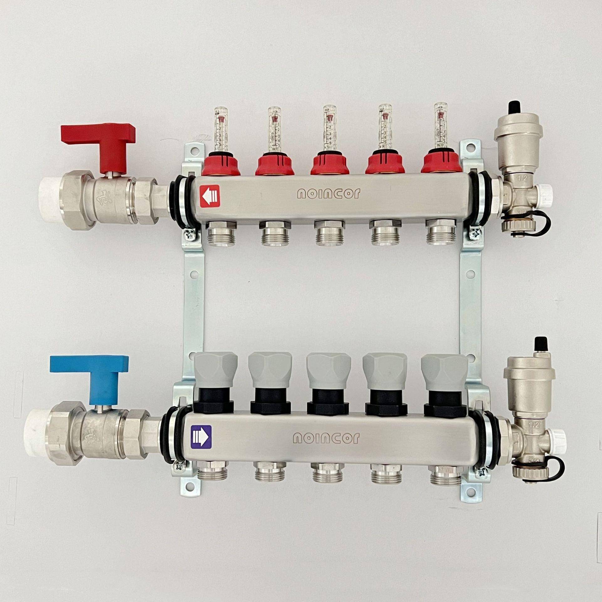 不锈钢带流量计地暖分集水器智能温控地暖分水器大流量地暖分水器
