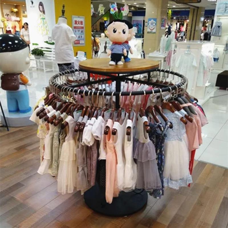 服装店中岛展示架可拆卸童装店圆形旋转陈列架落地式男女装店衣架