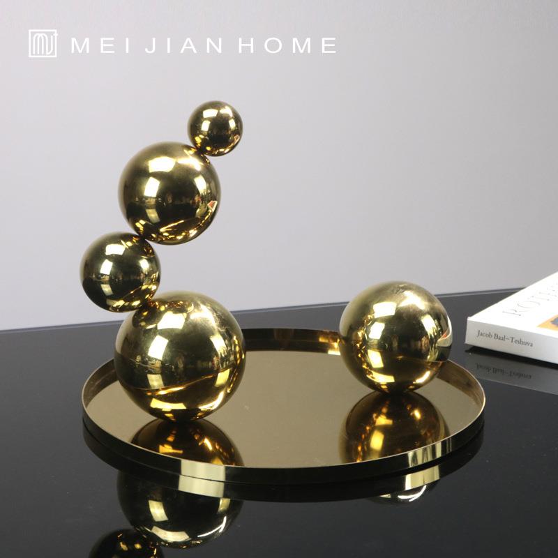 现代轻奢不锈钢电镀金色珠点层叠托盘抽象摆件家居样板间客厅装饰