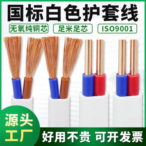 电线电缆家用软线二芯国标纯铜2芯1/1.5/2.5/4/6平方电源线护套线
