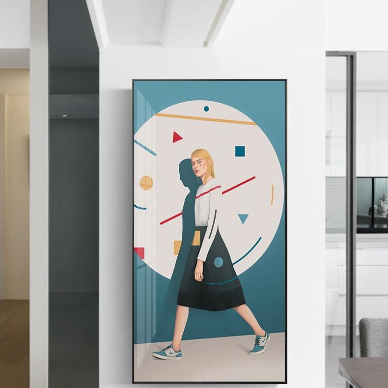 北欧时尚艺术美女竖版装饰画办公室创意个性玄关走廊挂画过道壁画