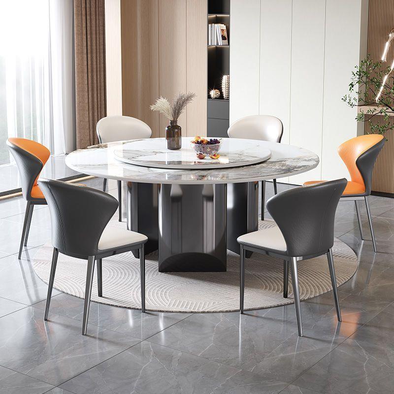 轻奢岩板餐桌椅组合现代简约吃饭桌子家用带转盘大理石圆桌小户型