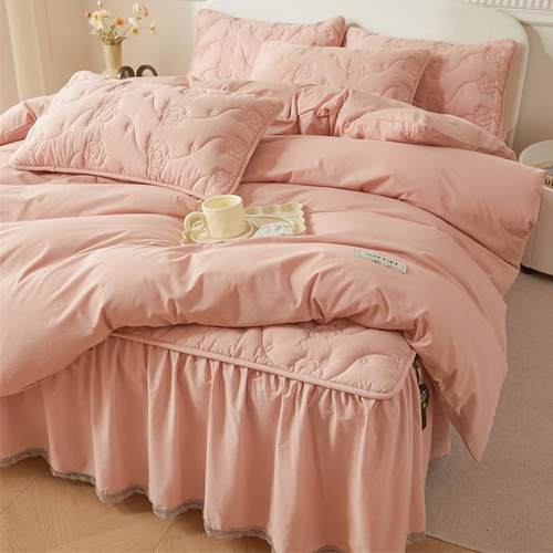 全棉水洗棉大豆夹棉床裙四件套纯棉加厚床单被套四季通用床上用品