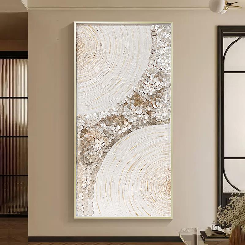 欧式轻奢金色贝壳艺术油画客厅玄关装饰画高级感酒店家居壁挂壁饰图片