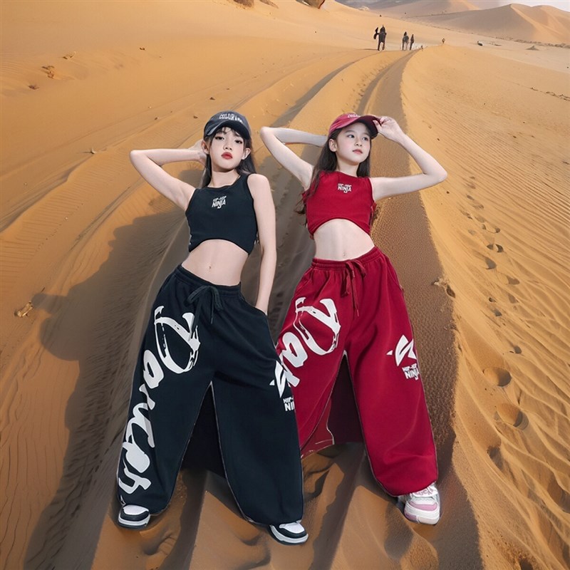 尼恩家女童爵士舞服套装jazz紧身露脐海浪背心儿童街舞表演出服潮