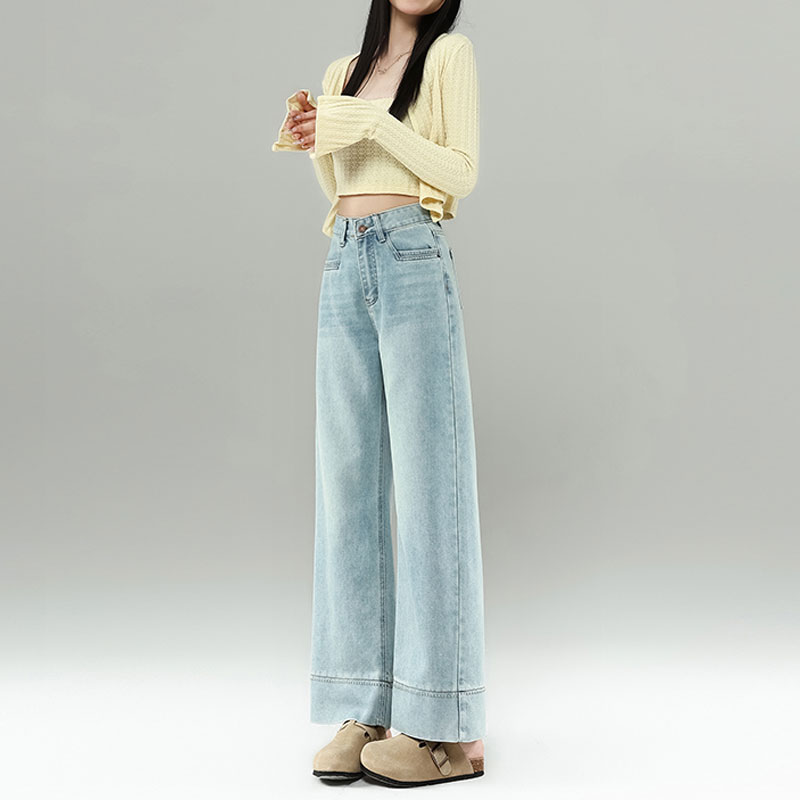 2025秋冬新高腰阔腿牛仔裤女垂感