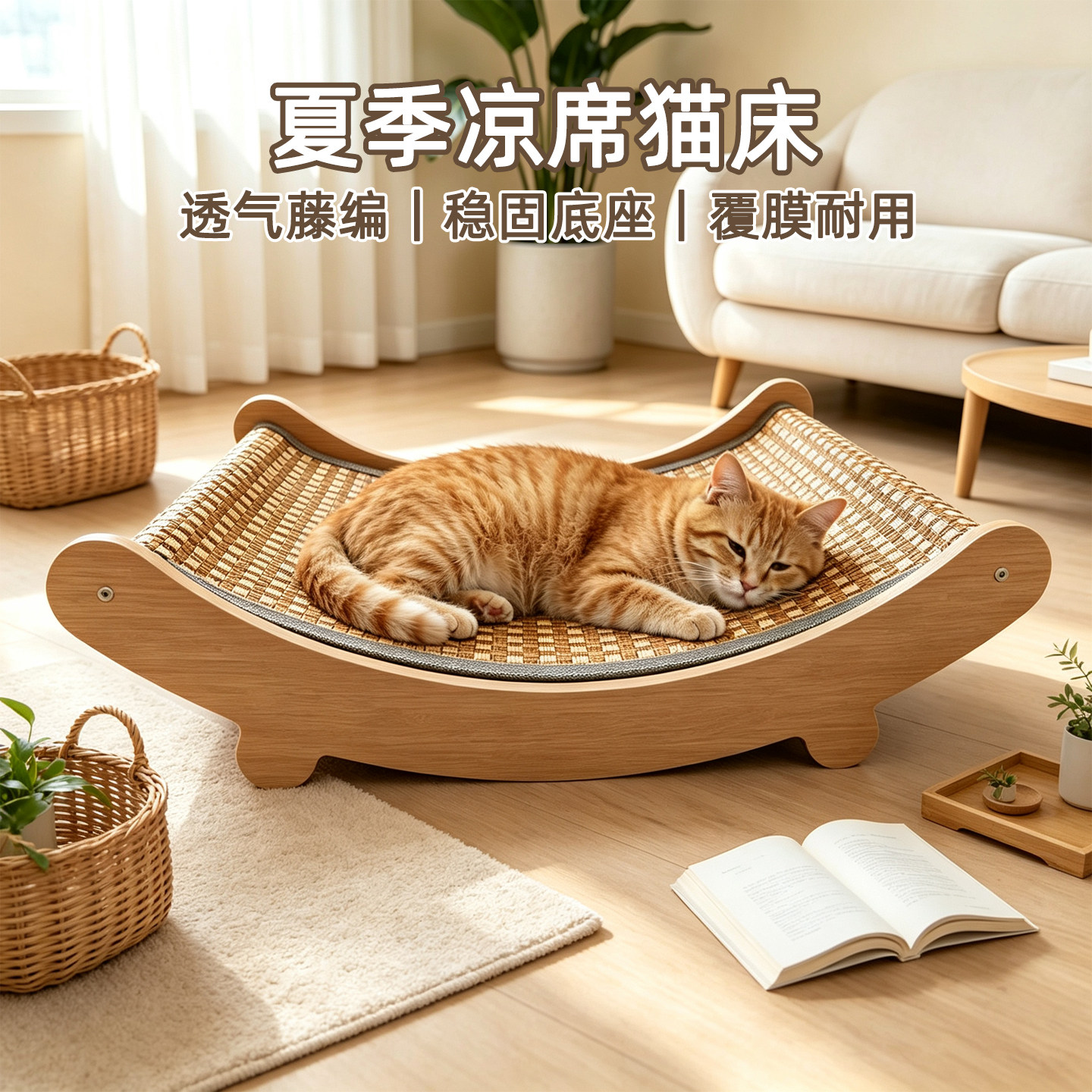 夏季猫床藤编凉席窝透气躺椅耐磨