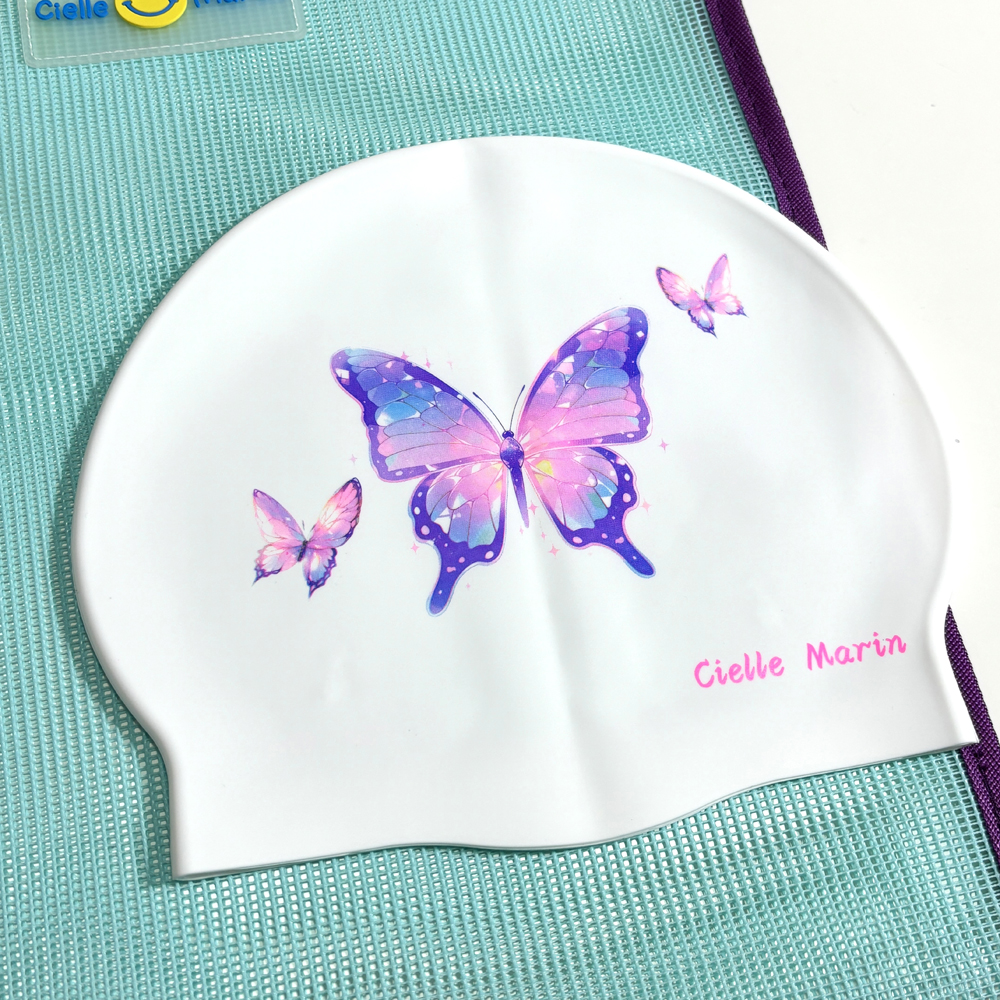 ciellemarin硅胶白蝴蝶成人儿童游泳帽大号护耳泳帽加大版泳帽