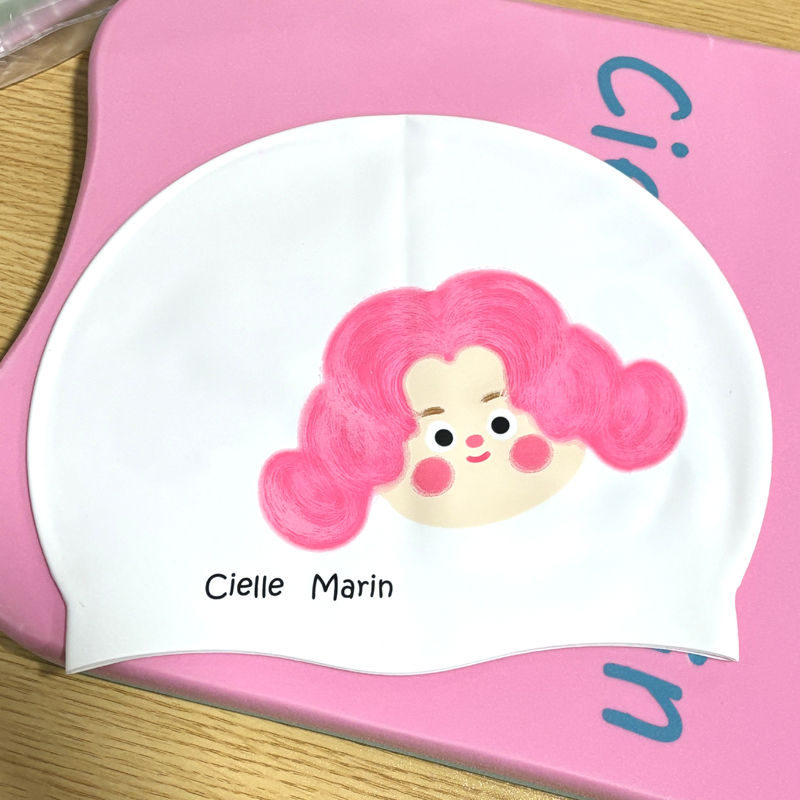 ciellemarin喜马林硅胶粉发女孩游泳帽大号护耳泳帽加大版泳帽