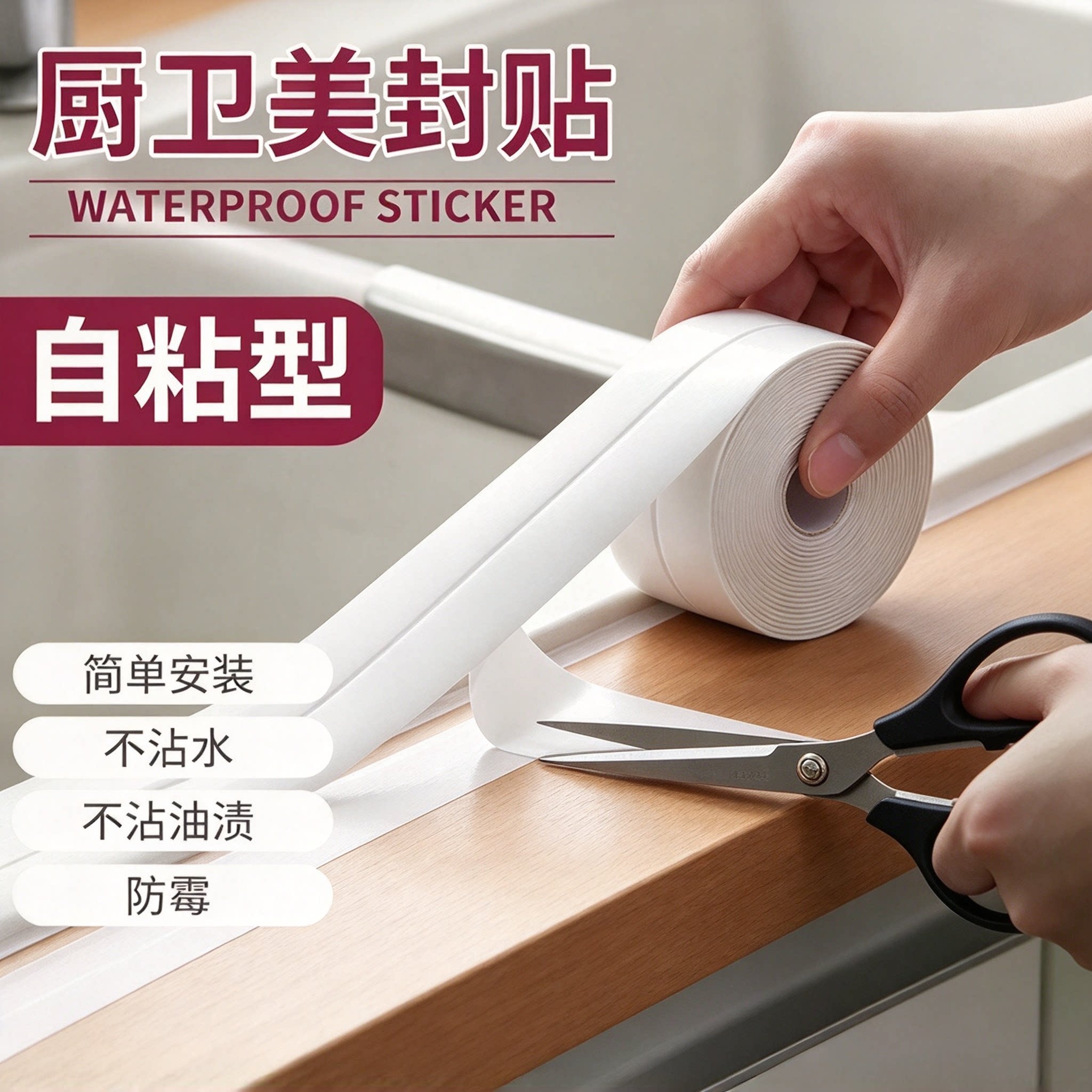 厨卫自粘防水防霉防潮挡水条
