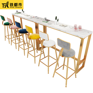 吧台桌大理石阳台家用简约奶茶店靠墙小长条酒吧实木高脚桌椅组合