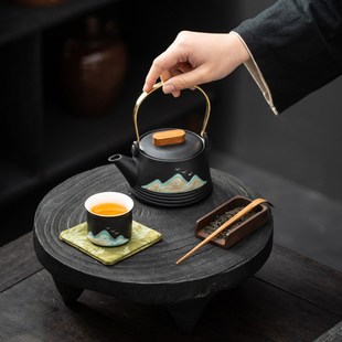 泡茶壶远山提梁壶不锈钢过滤陶瓷家用单壶功夫茶具提梁泡茶器 日式
