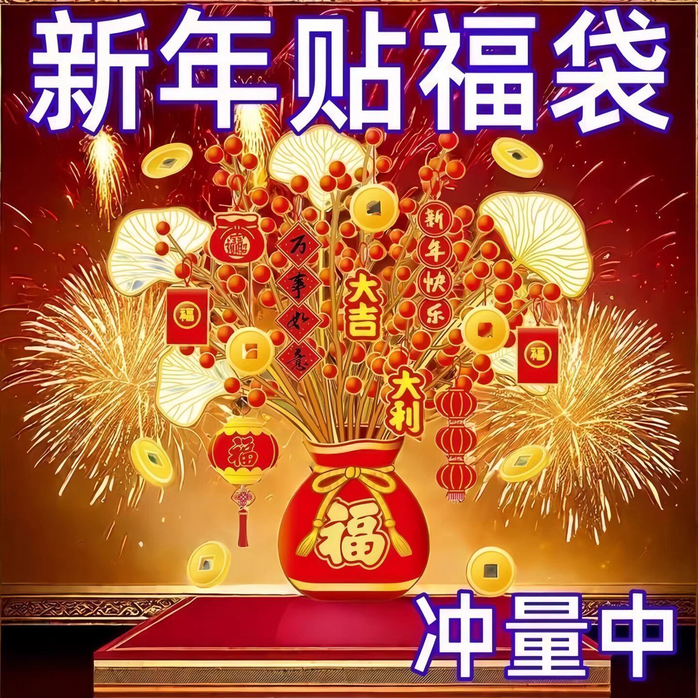 2026新年发财树装饰贴画马年春节年画静电贴玻璃窗花贴纸橱窗贴画